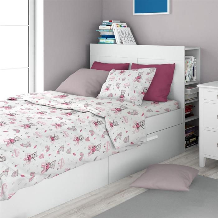 Σεντόνια Εμπριμέ Σετ 2 τεμ kids Cloudy Bear 582 160X240 White-Pink 100% Cotton