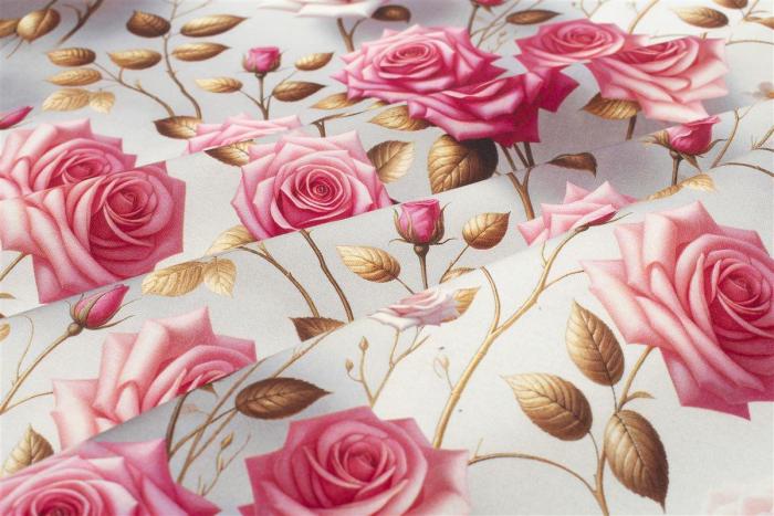 Αλέκιαστη Τραβέρσα Ψηφιακής Εκτύπωσης Roses 465 40X180 Grey-Pink 70/30 Cott/Pol