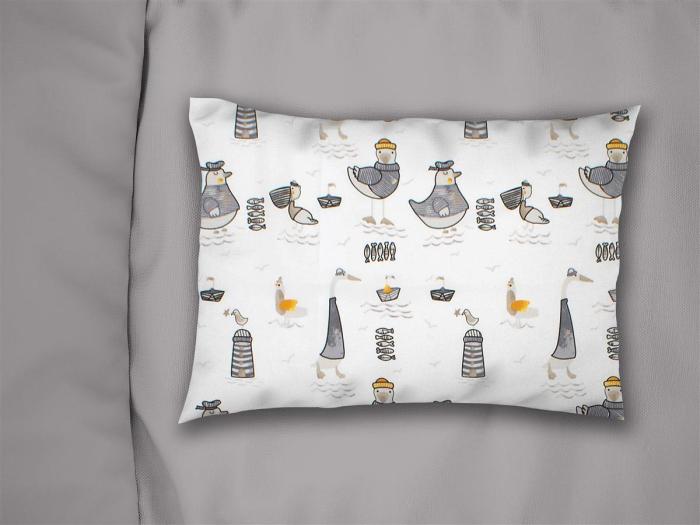 Μαξιλαροθήκη Εμπριμέ kids Seabirds 578 50X70 White-Grey 100% Cotton