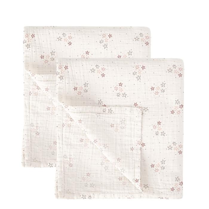 Πάνες Αγκαλιάς Μουσελίνα Stars Pink 60x60εκ. Σετ 2τμχ