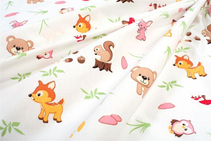 Σεντονάκι Λίκνου bebe Forest Animals 571 80X110 White-Pink 100% Cotton