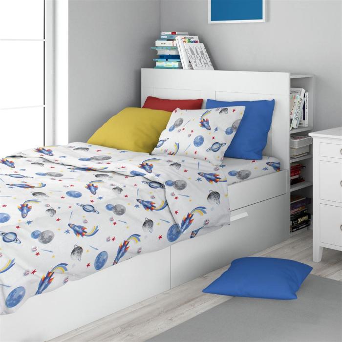 Σεντόνια Εμπριμέ Σετ 2 τεμ kids Space Mission 184 160X240 White-Blue 100% Cotton