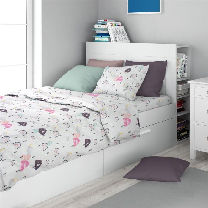 Σεντόνια Εμπριμέ Σετ 2 τεμ kids Rainbow 575 160X240 White-Pink 100% Cotton