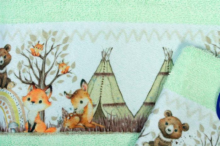 Πετσέτα Σετ 2 τεμ Με Ψηφιακή Εκτύπωση bebe Forest Animals 337 30X50,70X140 Mint 100% Cotton