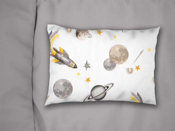 Μαξιλαροθήκη Εμπριμέ kids Space Mission 183 50X70 White-Grey 100% Cotton