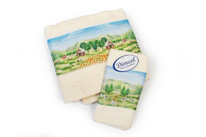 Πετσέτα Σετ 2 τεμ Με Ψηφιακή Εκτύπωση bebe Farm 341 30X50,70X140 Ecru 100% Cotton