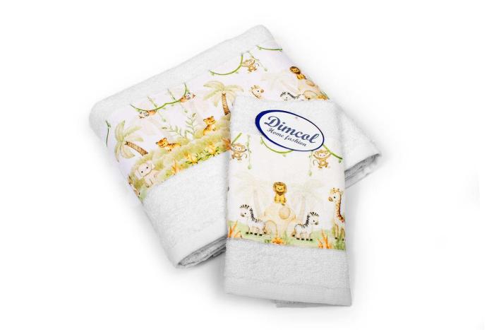 Πετσέτα Σετ 2 τεμ Με Ψηφιακή Εκτύπωση bebe Jungle 350 30X50,70X140 White 100% Cotton