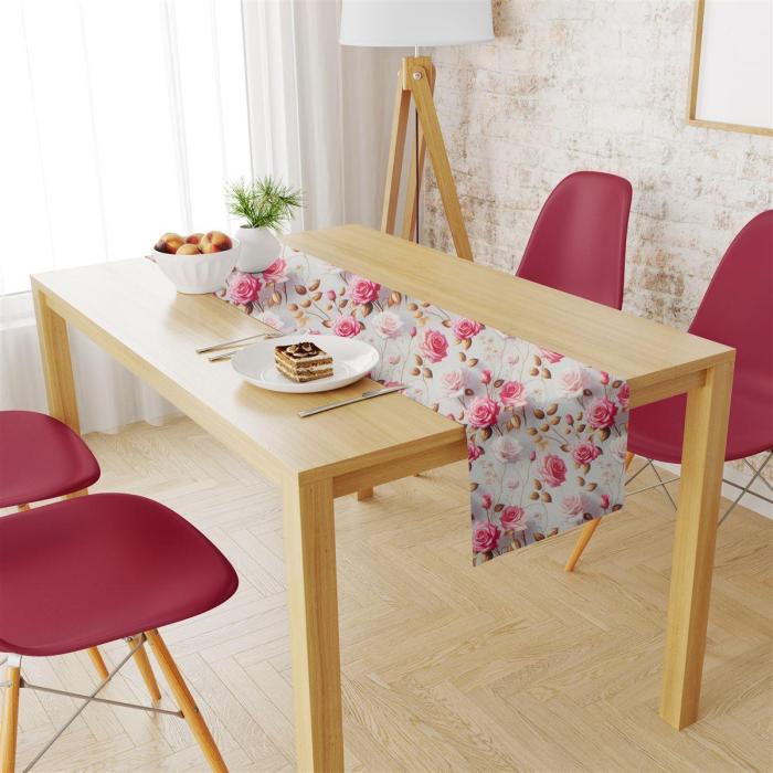 Αλέκιαστη Τραβέρσα Ψηφιακής Εκτύπωσης Roses 465 40X180 Grey-Pink 70/30 Cott/Pol