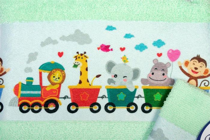 Πετσέτα Σετ 2 τεμ Με Ψηφιακή Εκτύπωση bebe Train 348 30X50,70X140 Mint 100% Cotton