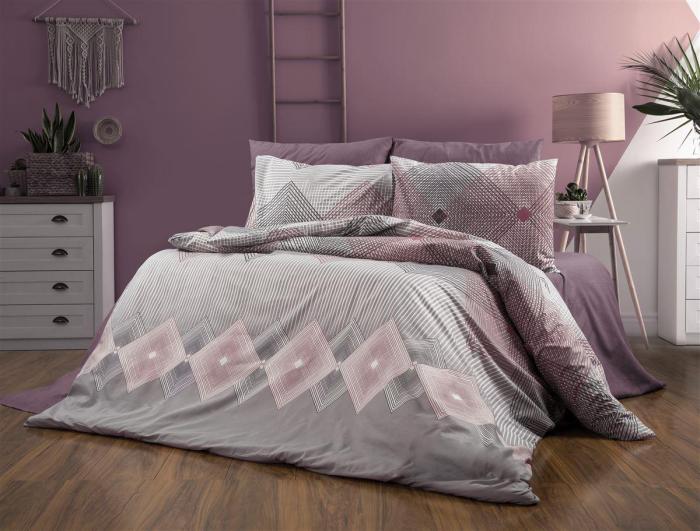 Σεντόνια Εμπριμέ Σετ 3 τεμ Καλλιρόη 606 160X240 Grey-Burgundy 70/30 Cott/Pol