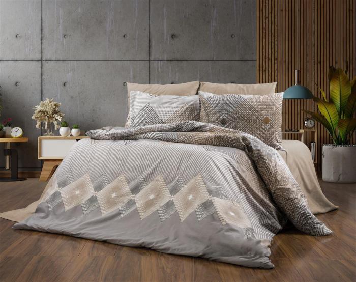 Σεντόνια Εμπριμέ Σετ 3 τεμ Καλλιρόη 603 160X240 Grey-Mocha 70/30 Cott/Pol