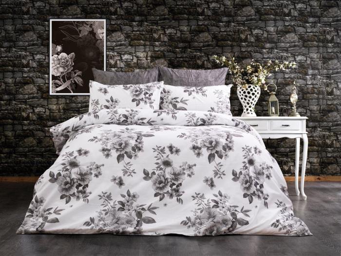 Σεντόνια Εμπριμέ Σετ 3 τεμ Βερονίκη 487 160X240 White-Grey 70/30 Cott/Pol
