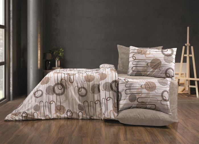 Σεντόνια Εμπριμέ Σετ 3 τεμ Διώνη 600 160X240 White-Mocha 70/30 Cott/Pol