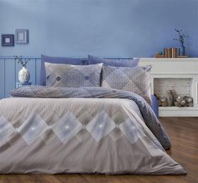 Σεντόνια Εμπριμέ Σετ 3 τεμ Καλλιρόη 604 160X240 Grey-Blue 70/30 Cott/Pol