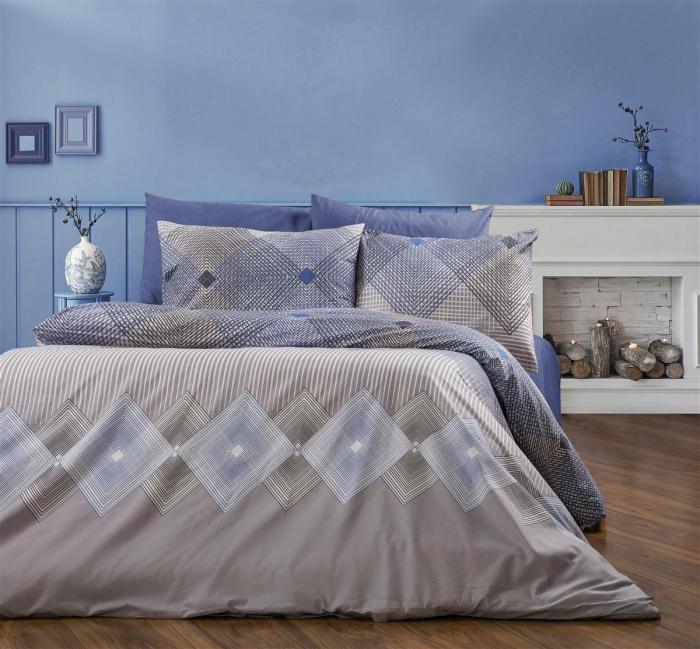Σεντόνια Εμπριμέ Σετ 3 τεμ Καλλιρόη 604 160X240 Grey-Blue 70/30 Cott/Pol
