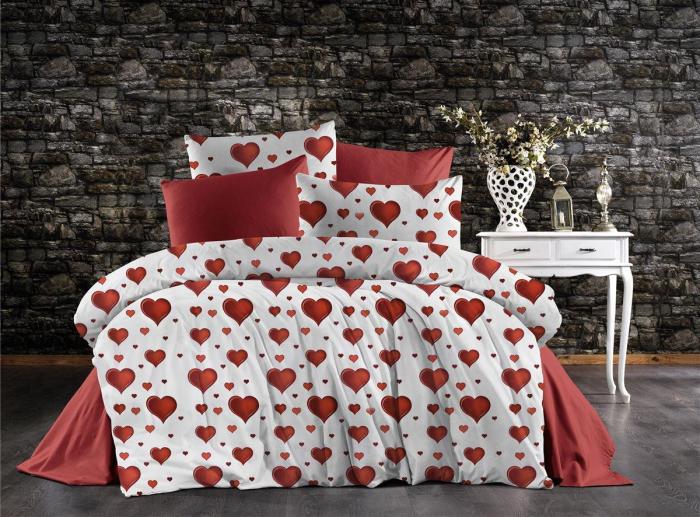 Σεντόνια Εμπριμέ Σετ 3 τεμ Πάθος 607 160X240 White-Red 70/30 Cott/Pol