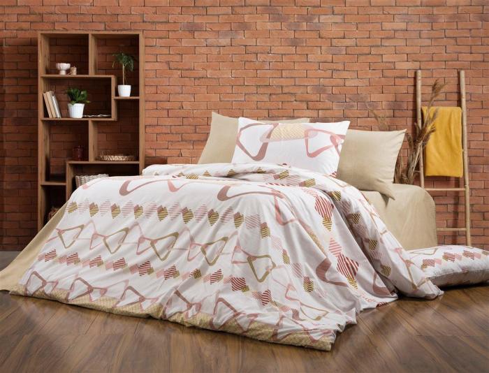 Σεντόνια Εμπριμέ Σετ 3 τεμ Δαρεία 490 160X240 White-Beige 70/30 Cott/Pol