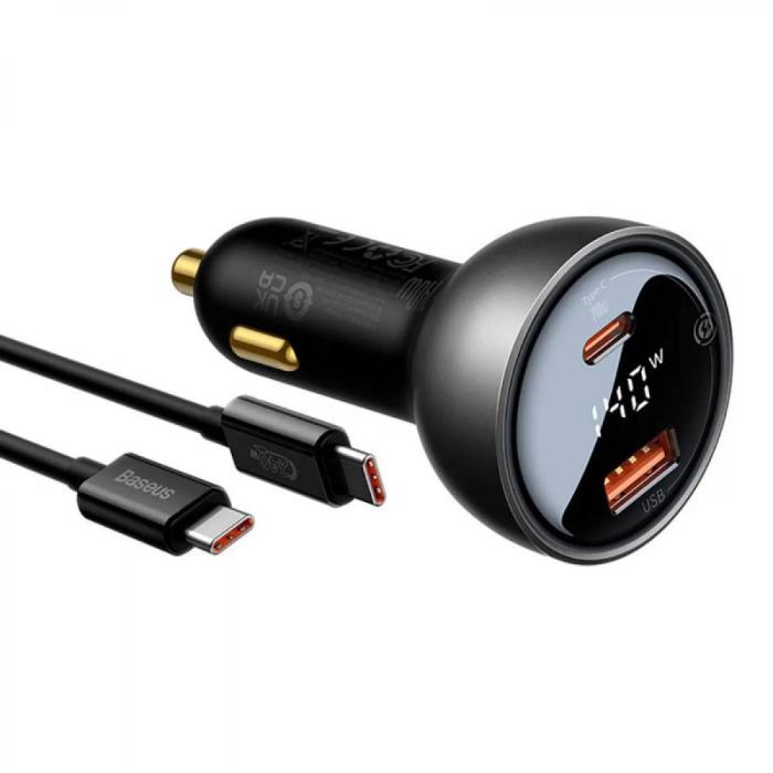 Baseus Φορτιστής Αυτοκινήτου Superme με Καλώδιο USB σε USB-C 140W Μαύρο (CGZX070001) (BASCGZX070001)