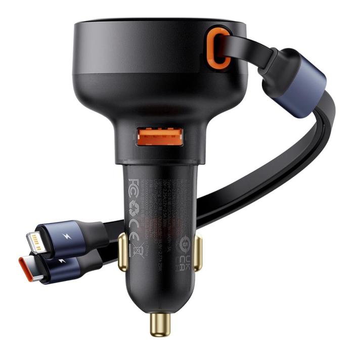 Baseus Φορτιστής Αυτοκινήτου Enjoyment USB με Καλώδιο USB-C και Lightning 60W Μαύρο (C00057802111-02) (BASC00057802111-02)