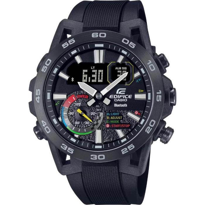 Casio Ρολόι Χρονογράφος Μπαταρίας με Μαύρο Καουτσούκ Λουράκι (ECB-40MP-1AEF) (CASECB-40MP-1AEF)