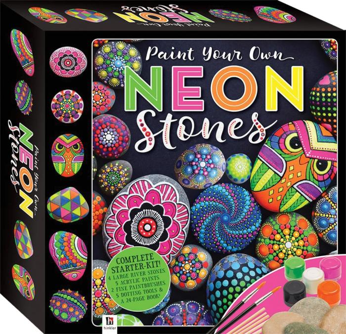 PAINT YOUR OWN NEON STONES - ΓΙΑ ΕΝΗΛΙΚΕΣ (24 + 4 ΜΕΓΑΛΕΣ ΠΕΤΡΕΣ, 2 ΑΚΡΥΛΙΚΑ ΧΡΩΜΑΤΑ, 3 ΦΩΣΦΟΡΙΖΟΝΤΑ ΧΡΩΜΑΤΑ, 2 ΠΙΝΕΛΑ   5 ΞΥΛΑΚΙΑ ΓΙΑ ΖΩΓΡΑΦΙΚΗ ΚΟΥΚ