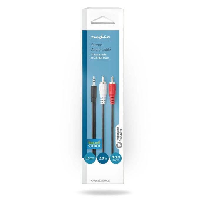 Nedis Καλώδιο 3.5mm male - RCA male Μαύρο 2m (CAGB22200BK20) (NEDCAGB22200BK20)