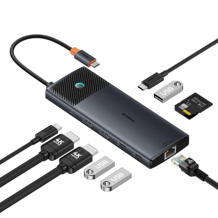Baseus Docking Station 10σε1 USB-C σε 2xHDMI 3xUSB-A USB-C RJ45 SD/TF PD Μαύρο (B00061800123-00) (BASB00061800123-00)
