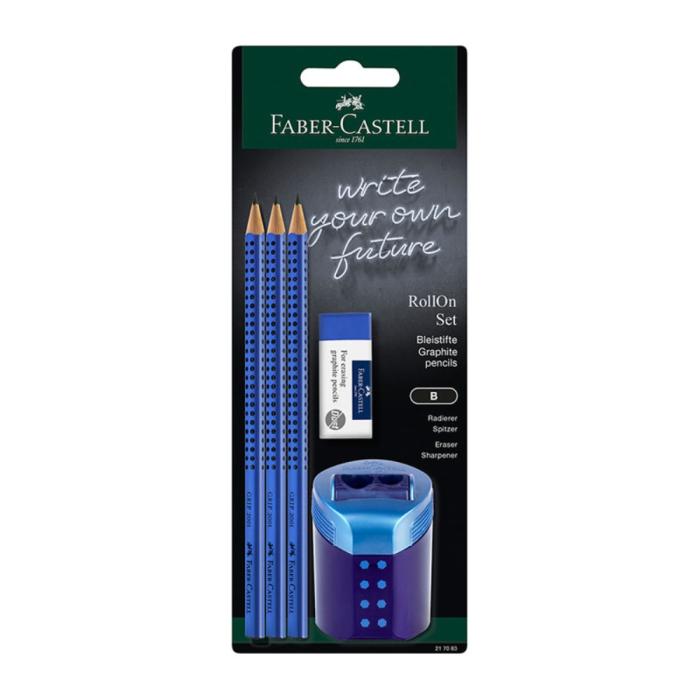 ΣΕΤ F.CASTELL GRIP 3 ΜΟΛΥΒ.+ΓΟΜΑ+ΞΥΣΤΡΑ ΜΠΛΕ