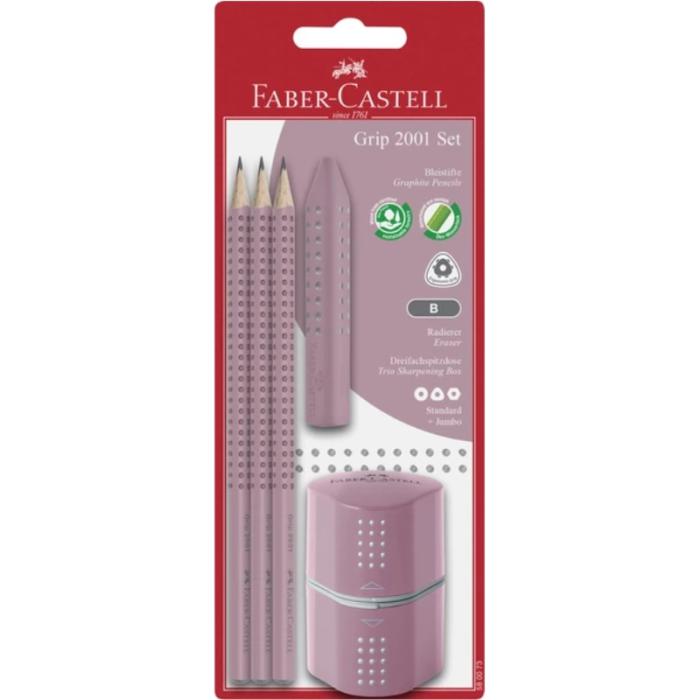 ΣΕΤ F.CASTELL GRIP 3 ΜΟΛΥΒ.+ΓΟΜΑ+ΞΥΣΤΡΑ ΡΟΖΕ (-2€)