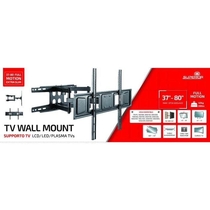 Superior Επιτοίχια Βάση Τηλεόρασης Full Motion Extra Slim 37"-80" (SUPSTV011) (SPRSUPSTV011)