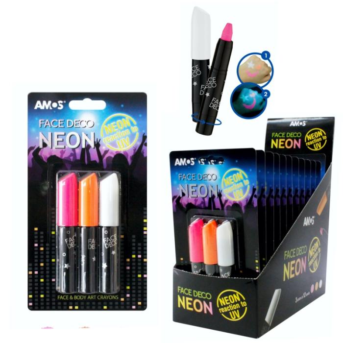 ΚΡΑΓΙΟΝ ΜΑΚΙΓΙΑΖ ΠΡΟΣΩΠΟΥ AMOS FACE DECO NEON ΣΕΤ 3 ΧΡΩΜ.