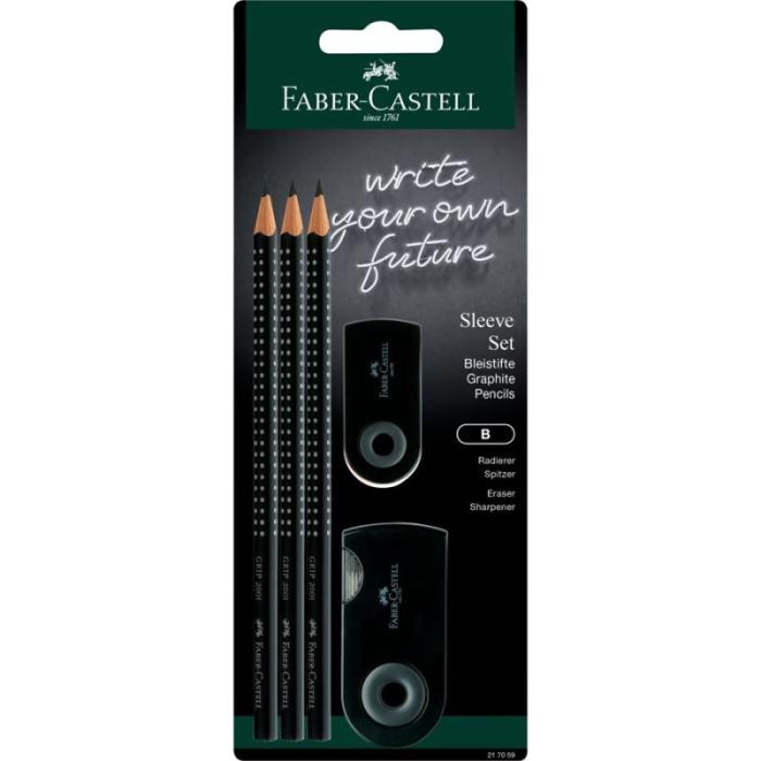 ΣΕΤ F.CASTELL GRIP 3 ΜΟΛΥΒ.+ΓΟΜΑ+ΞΥΣΤΡΑ ΜΑΥΡΟ (δώρο τα 2  μολύβια)