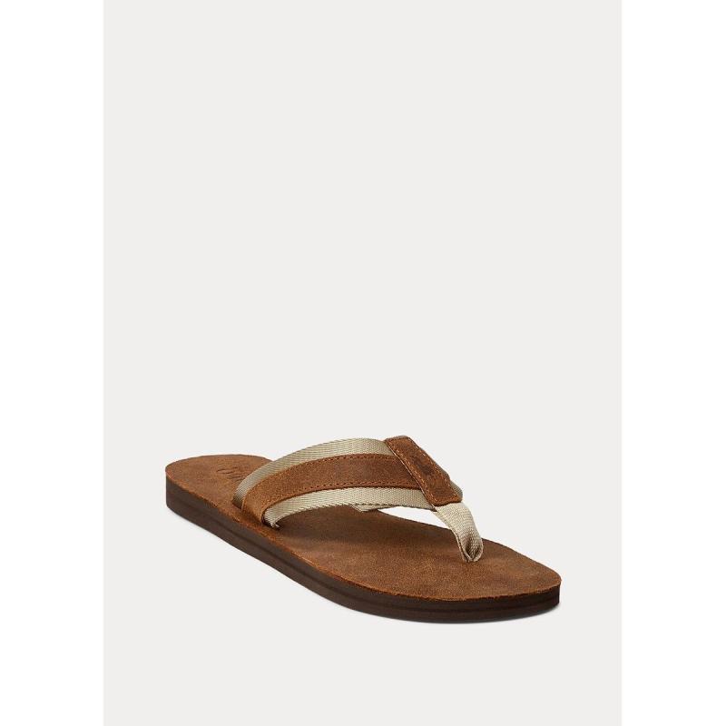 Polo Ralph Lauren Grosgrain-Trim Suede Flip-Flop - 3816892951002 - POLO RALPH LAUREN