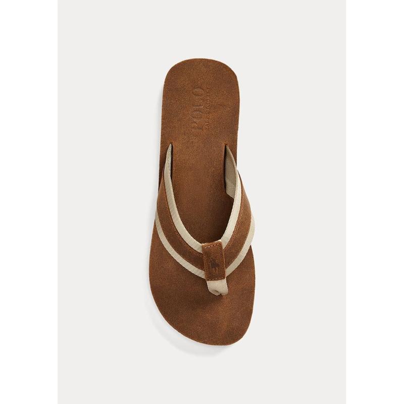 Polo Ralph Lauren Grosgrain-Trim Suede Flip-Flop - 3816892951002 - POLO RALPH LAUREN