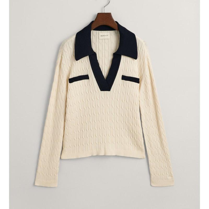 Cable Knit Polo Sweater - 3GW4805225 - GANT