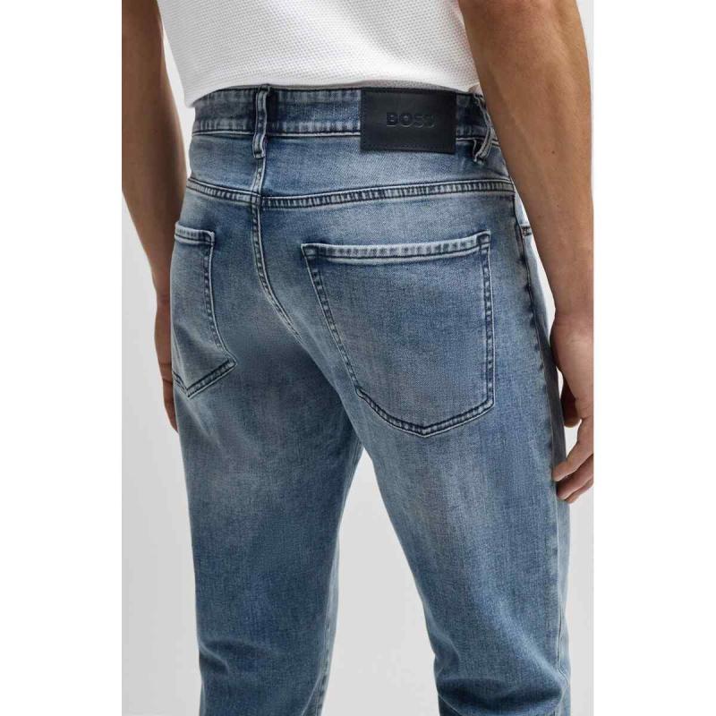 SLIM-FIT JEANS IN BLUE CASHMERE-TOUCH DENIM - 50513631 - BOSS
