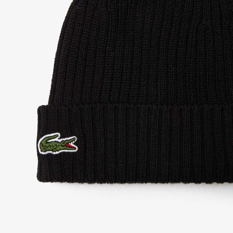 Rib Knit Brushed Wool Beanie - 8@3RB0001 - LACOSTE
