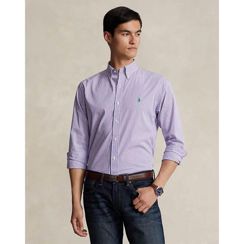 Custom Fit Striped Stretch Poplin Shirt - 710929346003 - POLO RALPH LAUREN