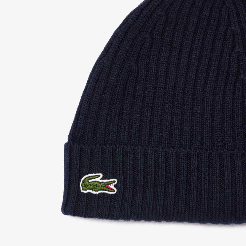 Rib Knit Brushed Wool Beanie - 8@3RB0001 - LACOSTE