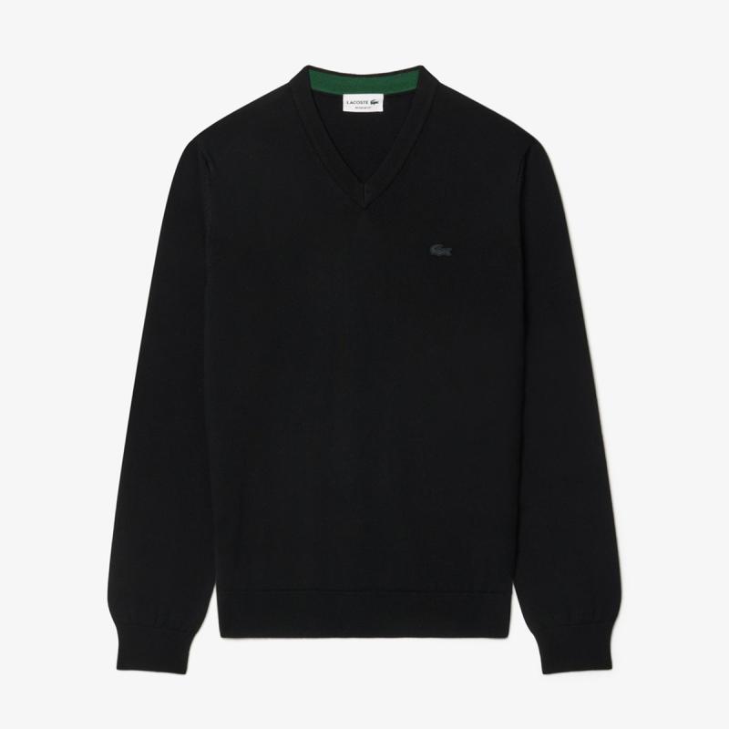 Merino Wool Monochrome V Neck Sweater - 8@3AH1990 - LACOSTE