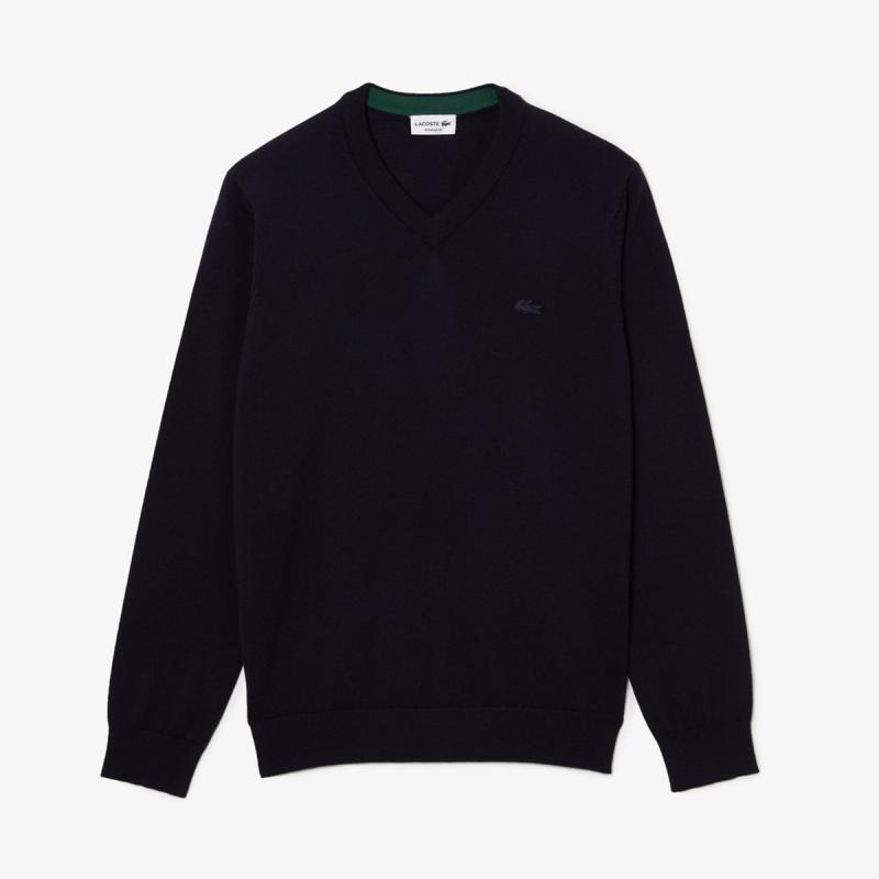 Merino Wool Monochrome V Neck Sweater - 8@3AH1990 - LACOSTE