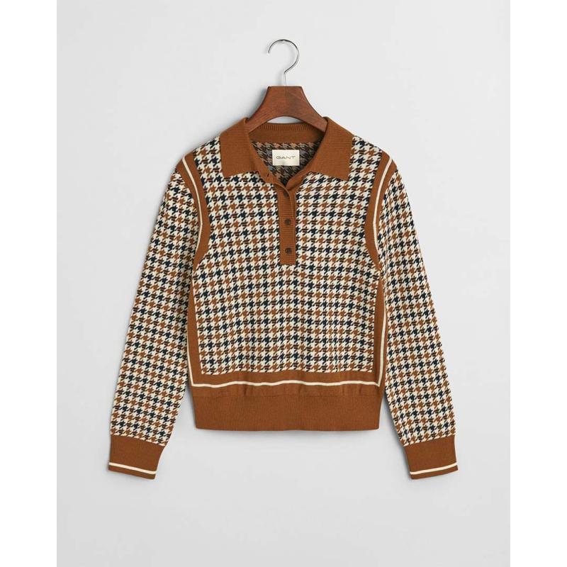 Houndstooh Jacquard Polo Sweater - 3GW4805276 - GANT