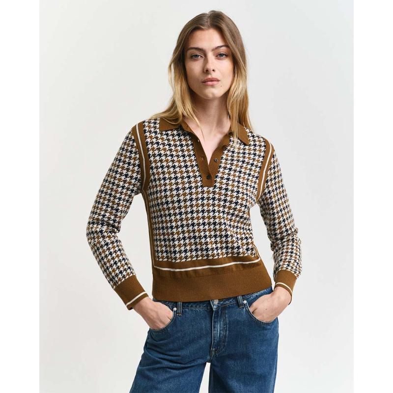 Houndstooh Jacquard Polo Sweater - 3GW4805276 - GANT