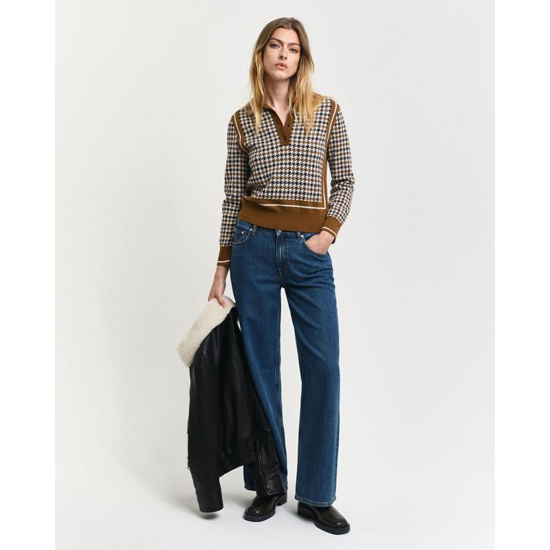 Houndstooh Jacquard Polo Sweater - 3GW4805276 - GANT