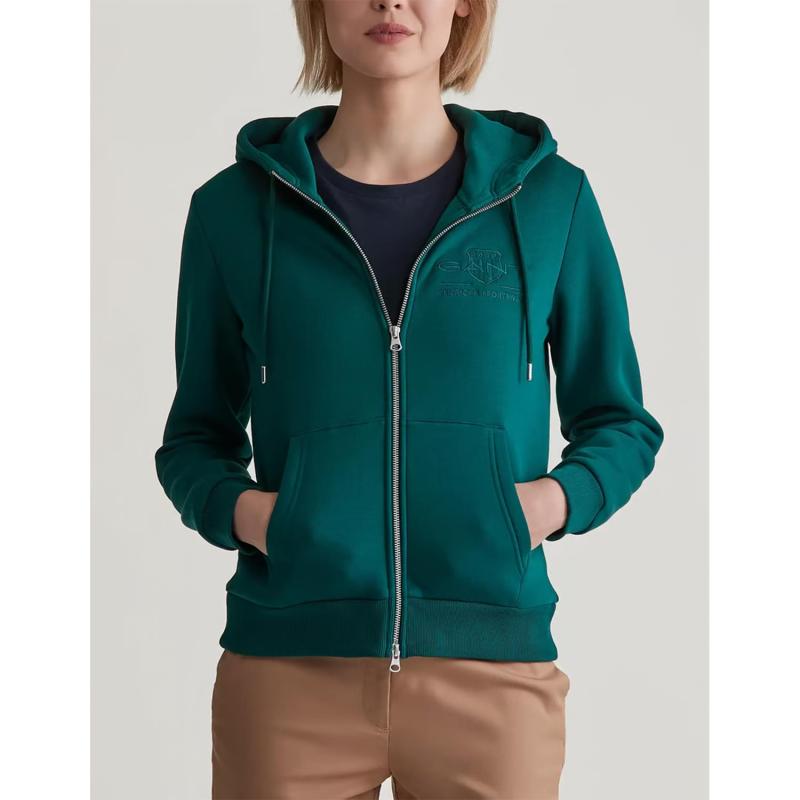 Tonal Shield Zip Hoodie - 8@3GW4200671 - GANT