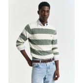 Striped Cotton Cable Knit Crew Neck Sweater - 3G8050605 - GANT