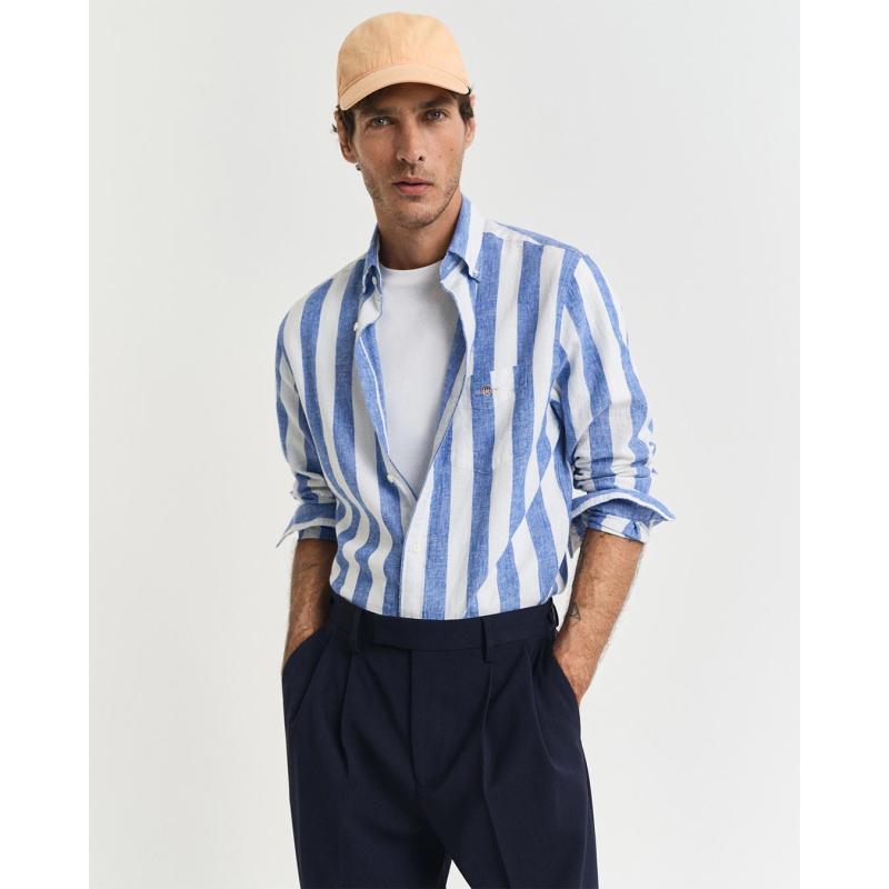 Regular Fit Bold Striped Cotton Linen Shirt - 3G3250043 - GANT