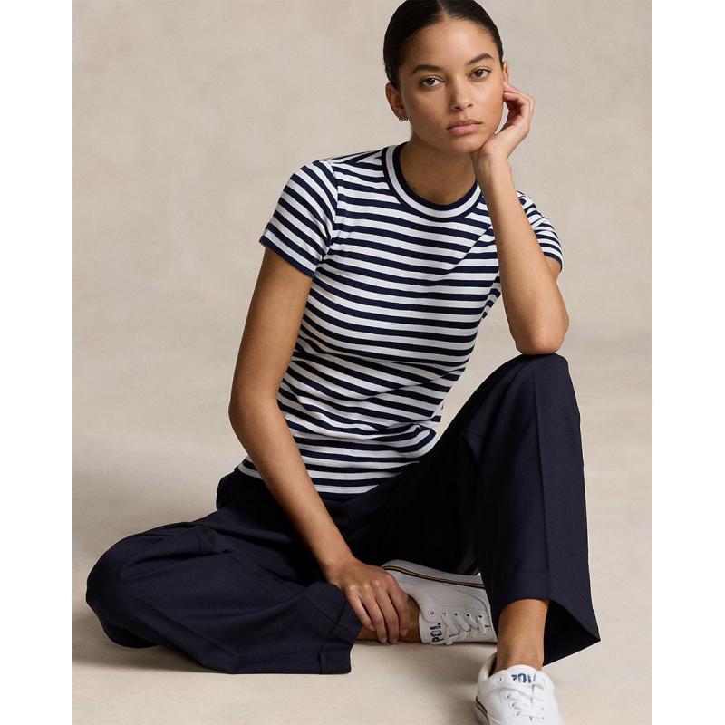 Striped Rib-Knit Cotton Crewneck T-Shirt - 9@211891520001 - POLO RALPH LAUREN