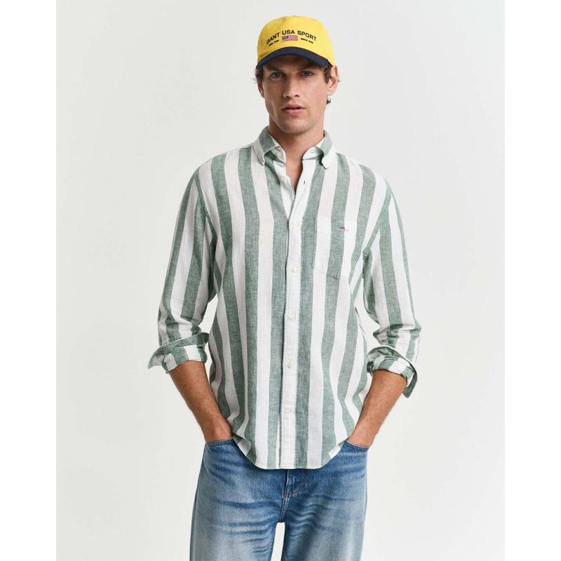 Regular Fit Bold Striped Cotton Linen Shirt - 3G3250043 - GANT