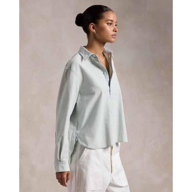 Cropped Boxy Chambray Shirt - 211891420001 - POLO RALPH LAUREN